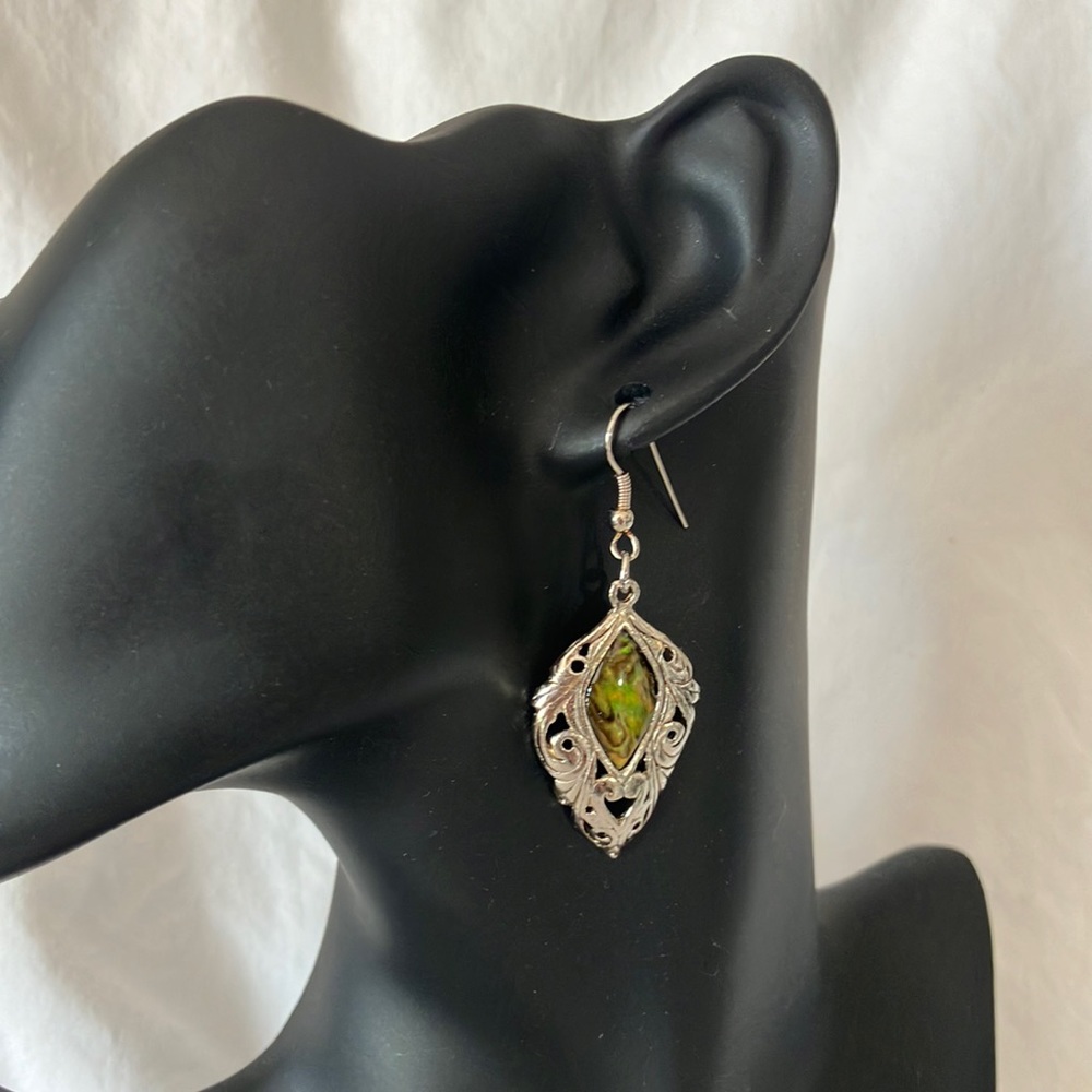 Silver and Abalone Drop Earrings